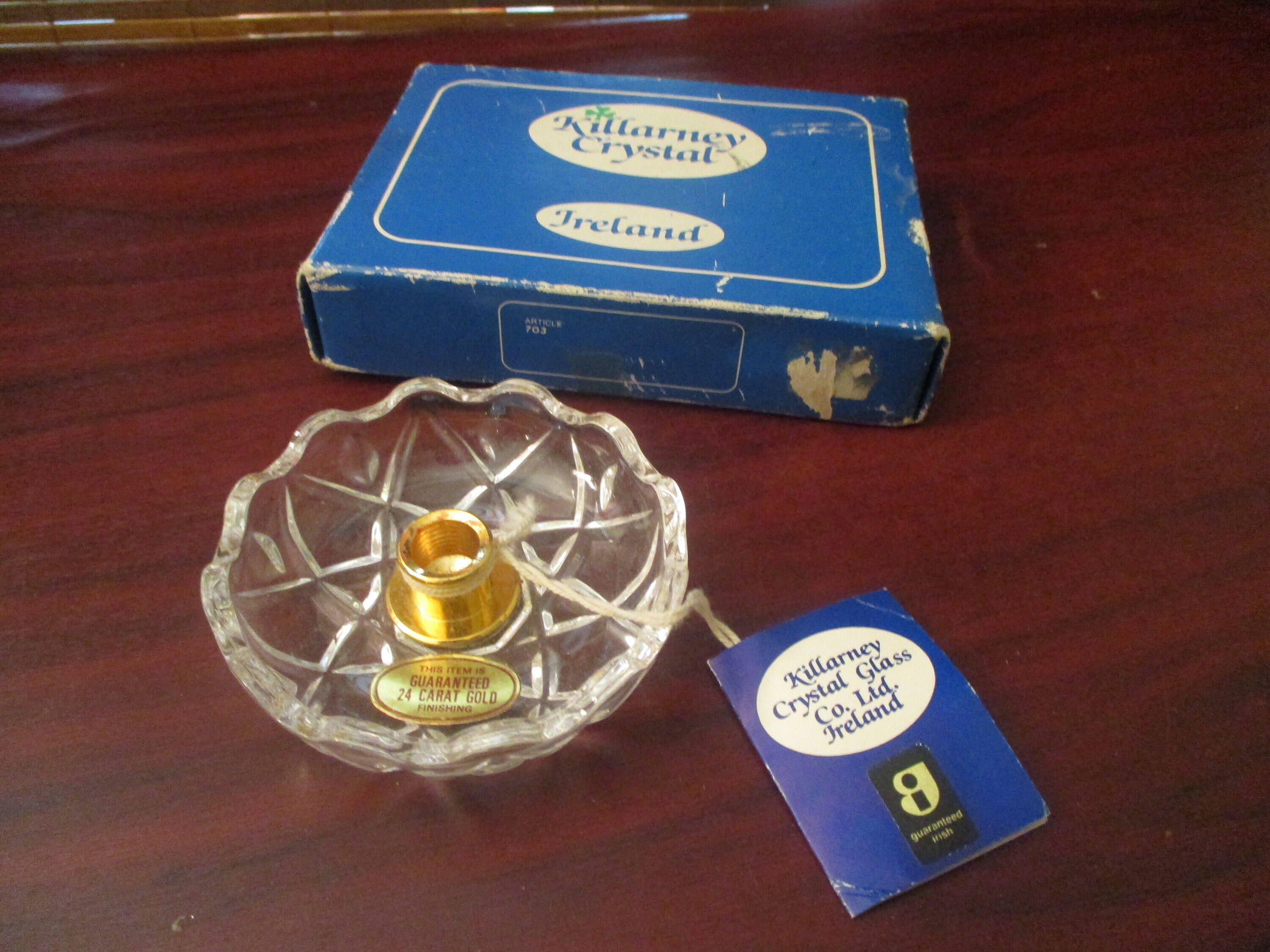 Killarney Crystal Glass Candle Holder With Gold Plate Finish Etsy