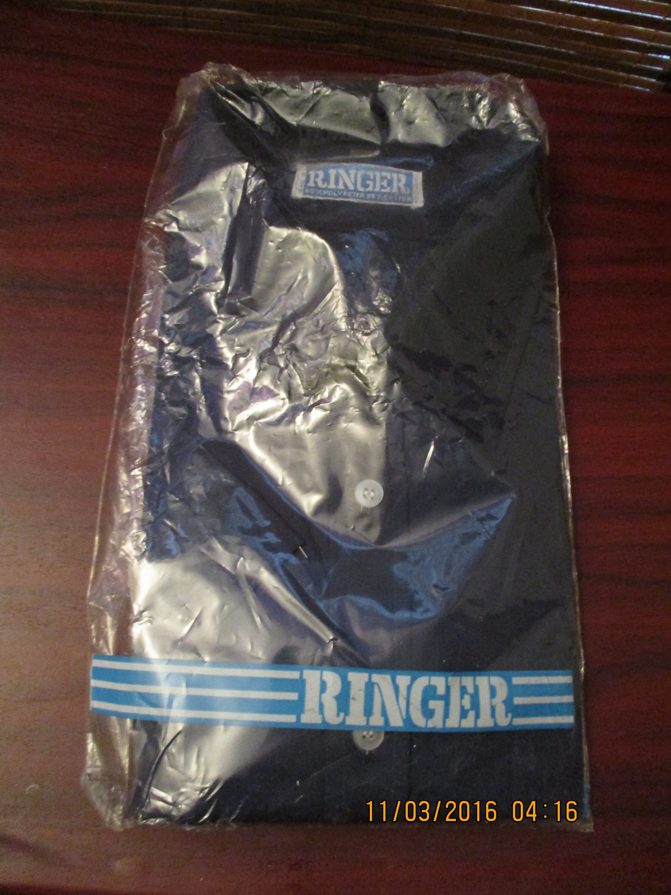 Image of Vintage Ringer Mens Shirt Size Xl Navy Blue New Old Stock