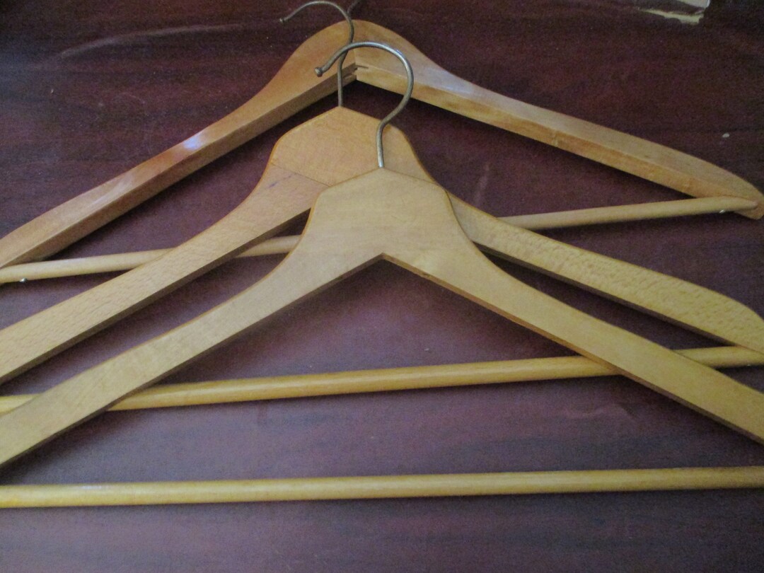 Vintage Wooden Coat Hangers Set of Three Etsy