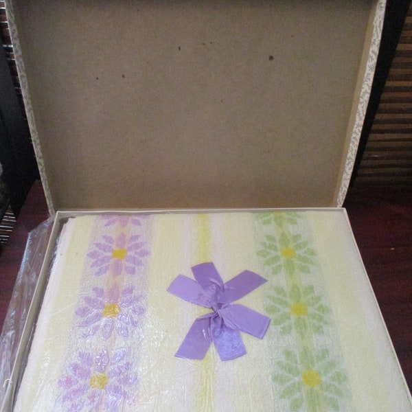 Vintage Gift Household Towels in Original Box - Floral  Design - Guest Towel, Bath Towel, Hand Towel   (1970s)