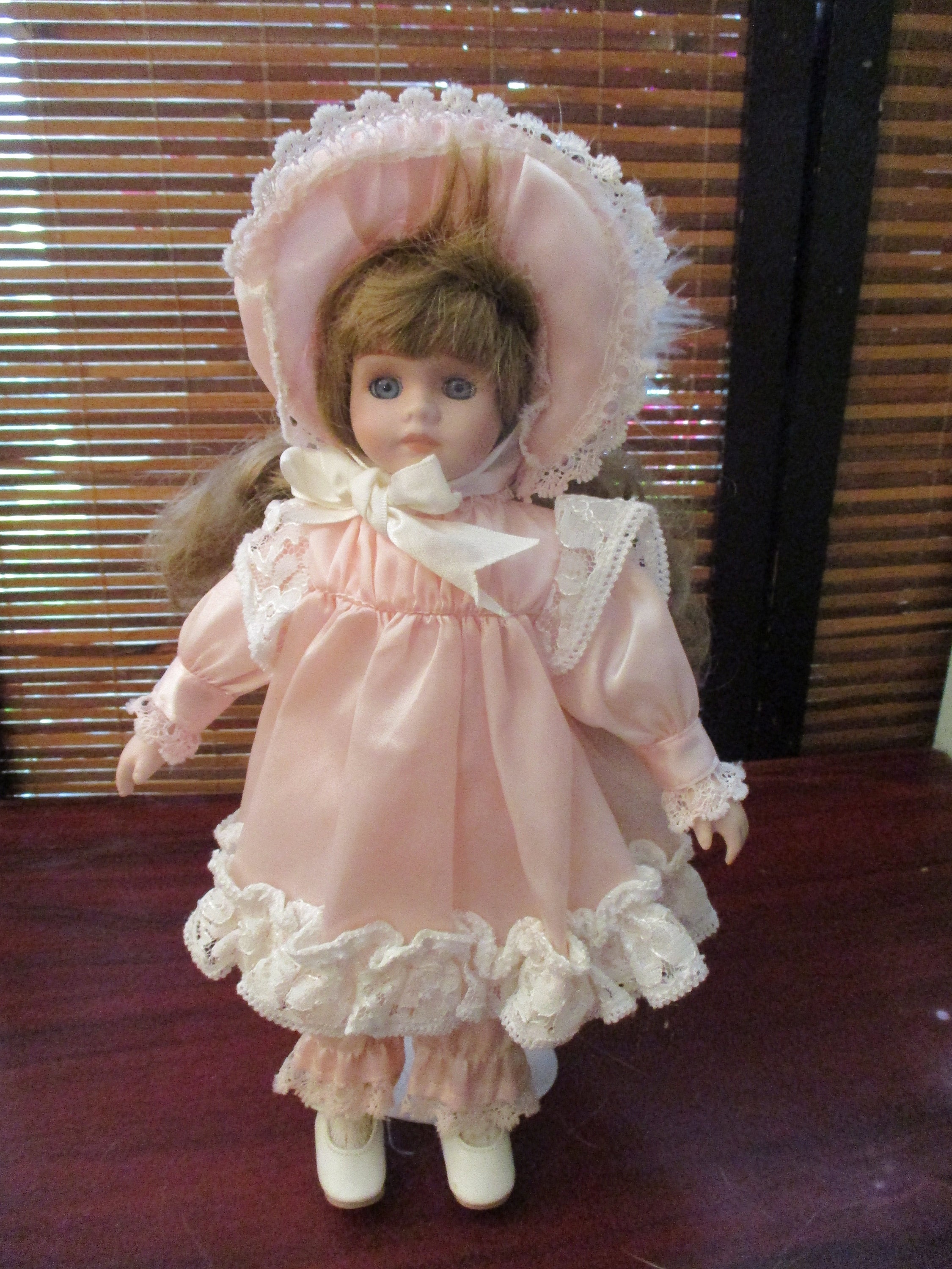 Collectors Porcelain Doll Pink Colour Lacy Trim Dress Etsy