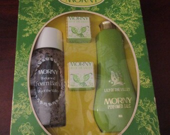 Vintage Morny Lily of the Valley - Foam Bath, Talc and Two Bath Cubes in Original Pack   (1970s)