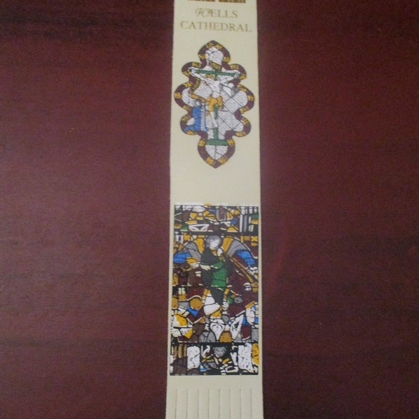 Cream / White  Leather Bookmark Wells Cathedral Stained Glass Window  Gold Gilt Detail