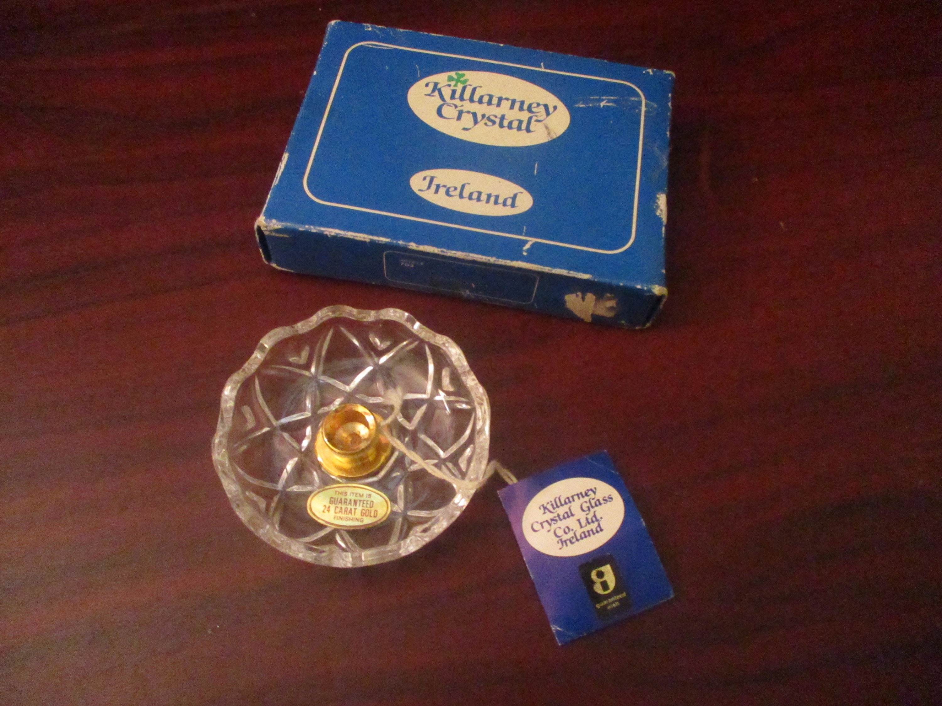 Killarney Crystal Glass Candle Holder With Gold Plate Finish Etsy