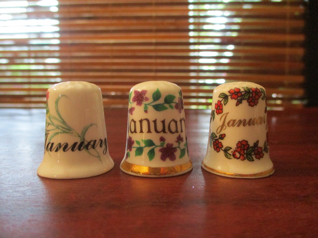 Porcelain China Collectors Decorative Thimbles January Month Thimbles Fine Bone China set of