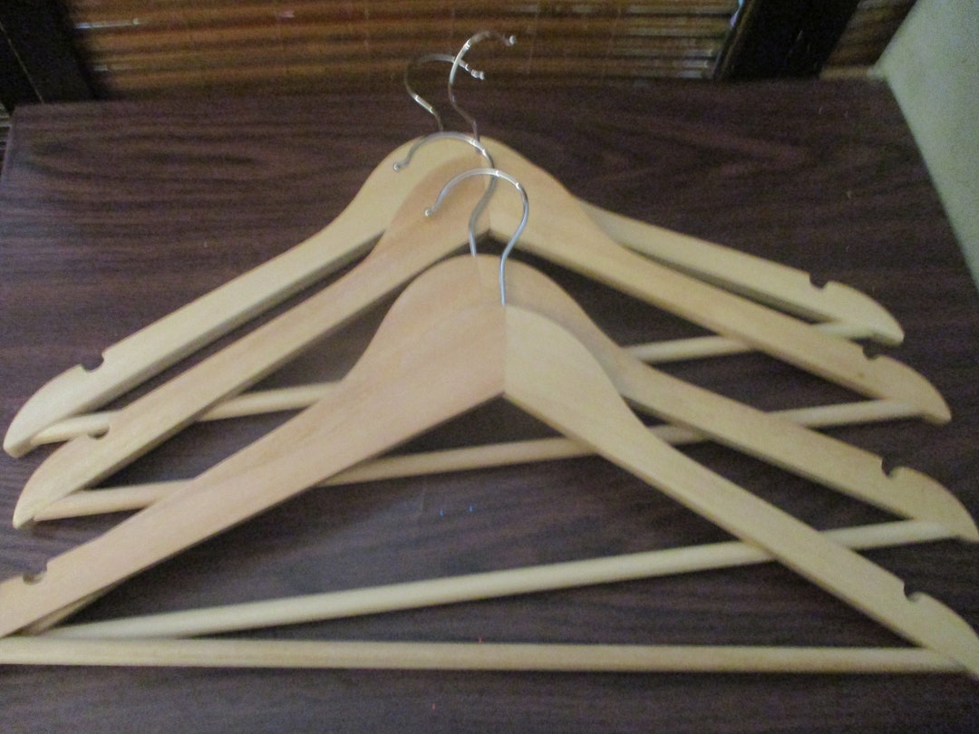 Vintage Wooden Coat Hangers Set of Four Etsy