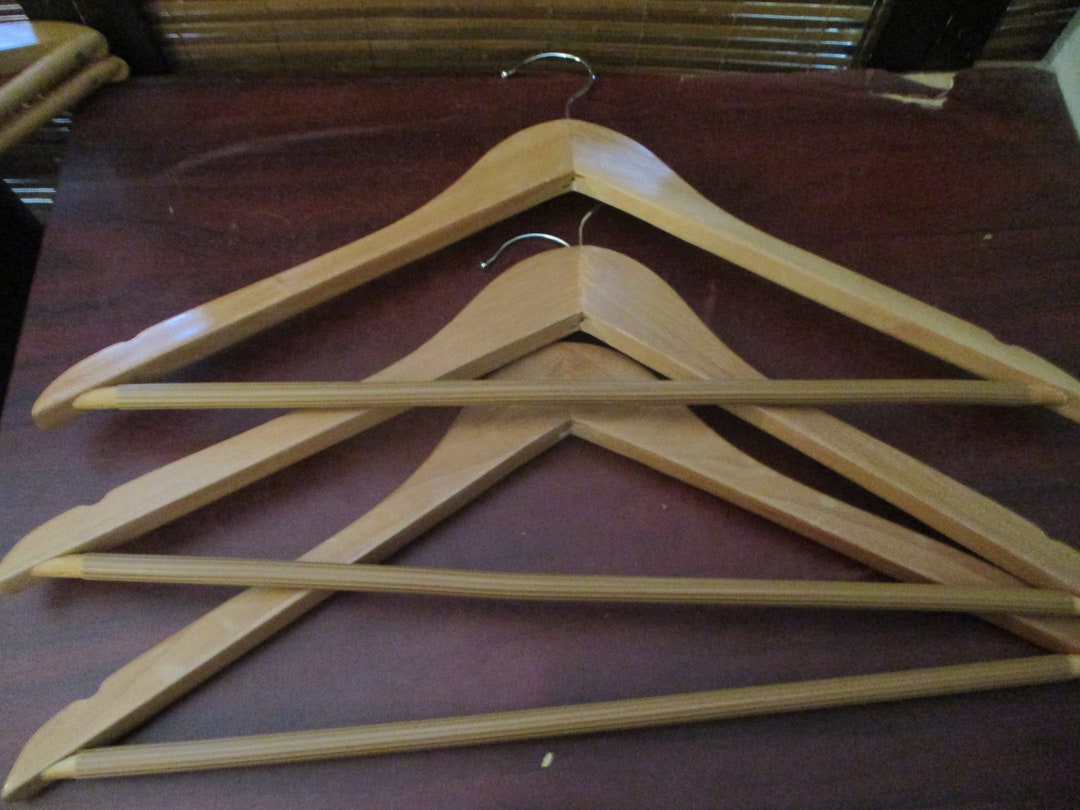 Vintage Wooden Coat Hangers Set of Three Etsy