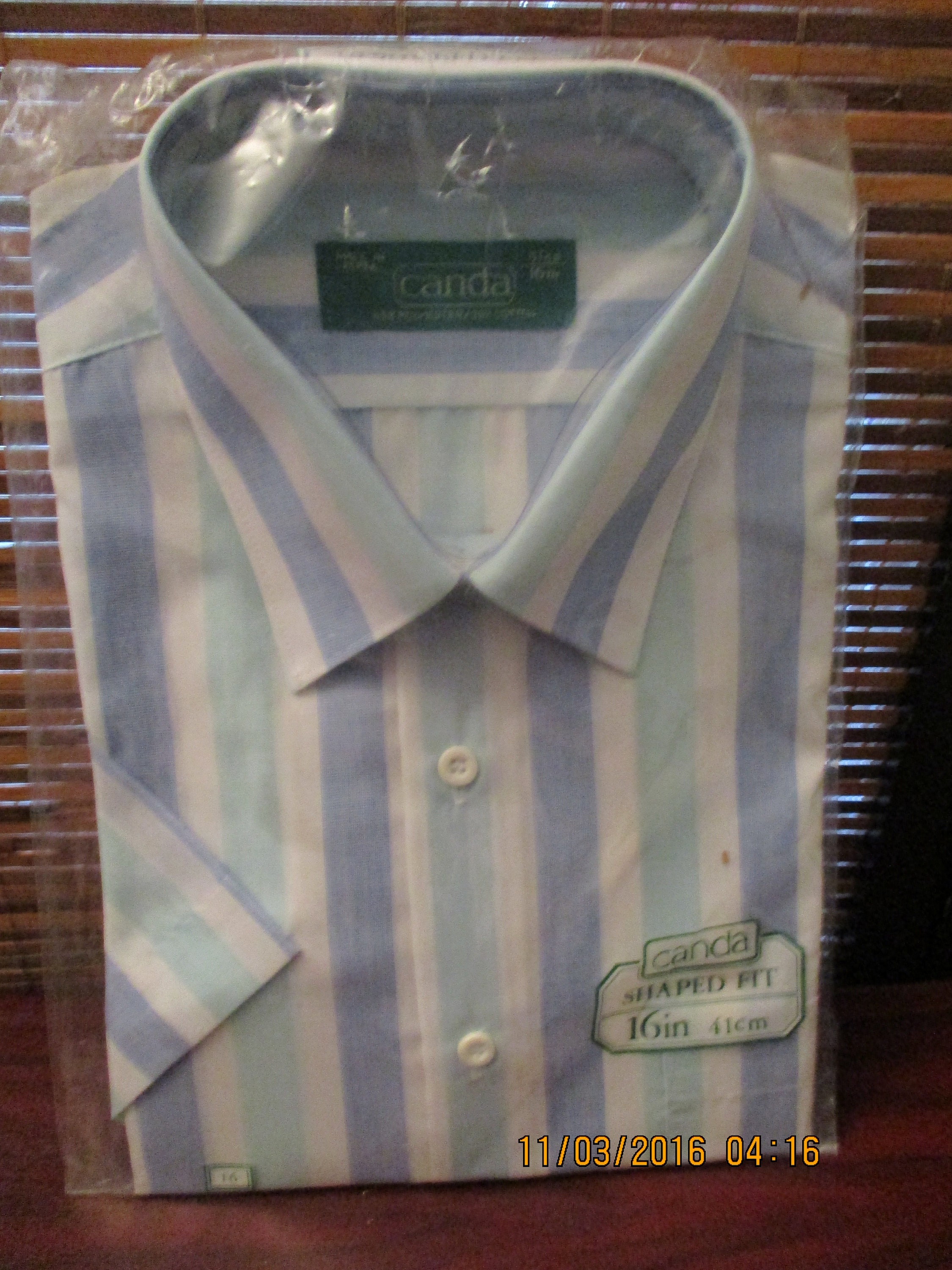 Image of Vintage Canda C & A Mens Shirt Size 16" | 41 Blue Striped Pattern New Old Stock