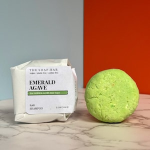 Emerald Agave Shampoo Bar - Vegan Solid Shampoo for Dry Hair - Zero Waste - Eco Friendly Plastic Free Shampoo - Sulfate Free - SLS Free
