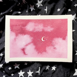 Dreamy Moon Pink Sky | Original Painting