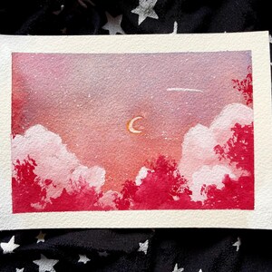 Dreamy Moon Red Sky | Original Painting
