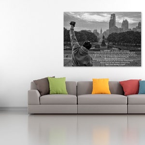 Rocky Balboa and film quote, high-quality canvas wall art in black and white