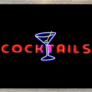 Cocktails Neon Sign Wall Art – Digital Bar Decor Print | Instant Download | Retro Party Room Poster