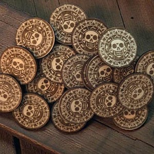 Disney-Inspired Pirate Treasure Coins with Mesh Pouch – Laser Cut Wooden Doubloons | Pixie Dusting Gift |