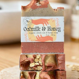 Oatmilk & Honey Soap Bar: Organic Whole Oat Handmade Natural Exfoliating Skincare, Eczema Soothing Soap