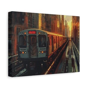 Chicago Canvas Wall Art, Vibrant Chicago Skyline, Home Decoration, Chicago Home Decor, Cityscape Canvas, Art Decor Downtown, Chicago L Train