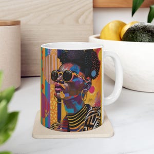 Vibrant Coffee Mug, Ceramic Cup, African American Mugs, Gift for Black Woman, Black Girl Magic, Black Angels, Black Girl Art Mugs, Colorful