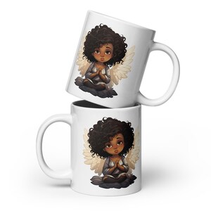 Black Angel Coffee Mug, Ceramic Cup, African American Mugs, Gift for Black Woman, Black Girl Magic, Black Angels, Black Girl Art Mugs