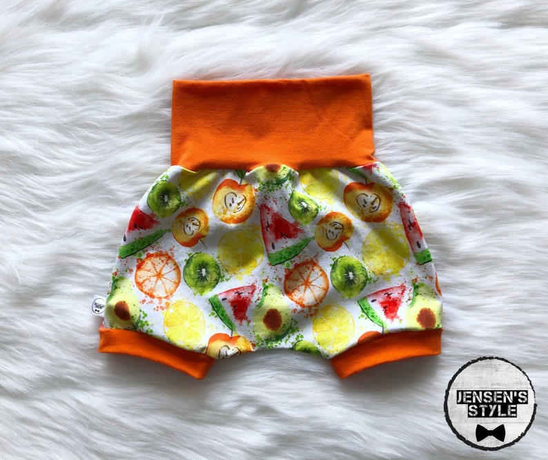 Orange Grow with me short harem Choose your color band with watercolor fruits green or Yellow.