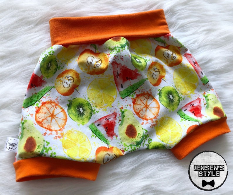 Orange Grow with me short harem Choose your color band with watercolor fruits green or Yellow.