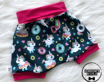 The must-haves, SHORT. Unicorn and donut design.