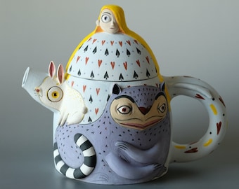 Ceramic Teapot - Cheshire Cat - Alice in Wonderland - Unique - Home Decor