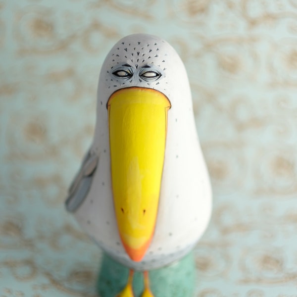 Sculpture en céramique - Figurine en céramique - Seagull - Sculpture d’oiseau - Cadeau unique - Fait main - Home Decor