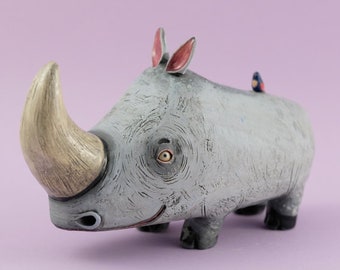 Ceramic Figurine - Ceramic Sculpture - Rhino - Ceramics and Pottery - Animal Figurine - Handmade Ceramics - Unique Gift - Home Decor