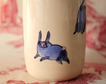 Ceramic Cup - Bunny - Rabbit Tumbler - Perfect Coffee Mug - Illustrated - Handpainted - Pottery