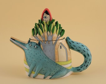 Ceramic Teapot - Clay Teapot - Handmade Ceramics - Red Riding Hood - Unique Teapot - Kitchen Decor - Garden Decor - Unique Gift