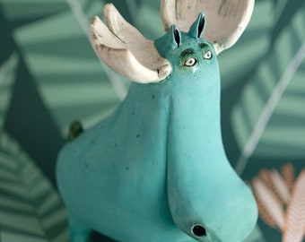 Ceramic sculpture -  Ceramic Figurine - Moose Sculpture - Deer