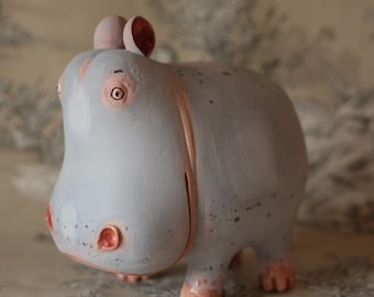 Ceramic Sculpture - Ceramic Figurine -  Hyppo - Hippopotamus - Handmade - Custom - Unique Gift