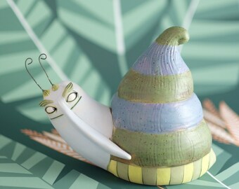 Ceramic Figurine - Ceramic Sculpture - Snail - Unique Gift - Home Decor - Garden Decor - Escargot