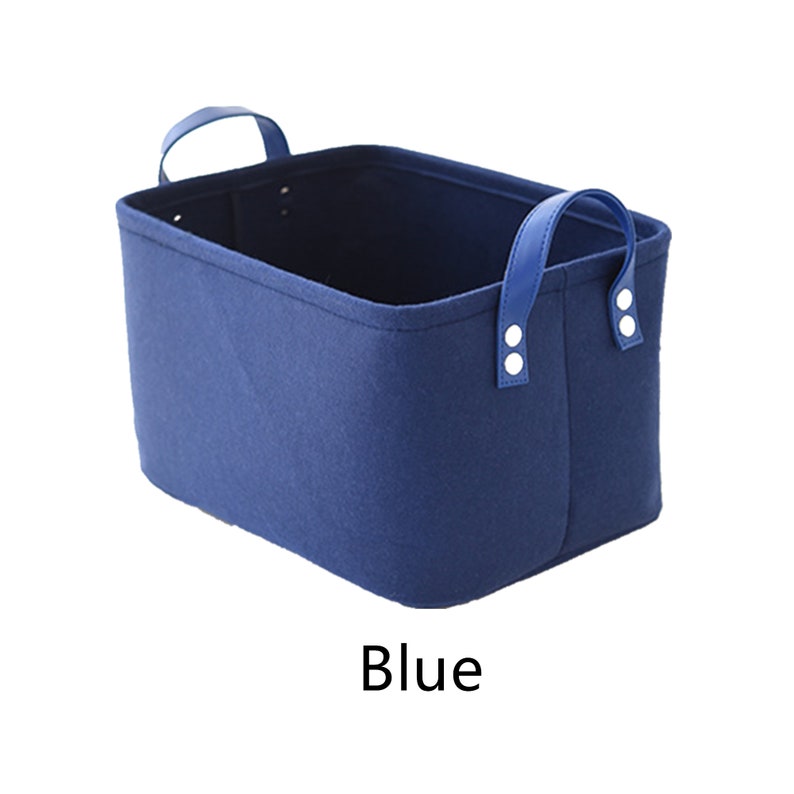 Panier de rangement en feutre multicolore pour étagères, sac de rangement pour le linge, panier de rangement pour salon avec poignée en cuir Bleu