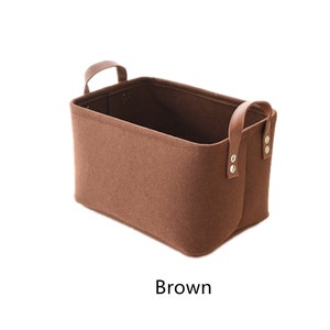 Panier de rangement en feutre multicolore pour étagères, sac de rangement pour le linge, panier de rangement pour salon avec poignée en cuir Marron