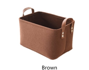 MultiColor Felt storage basket for shelves,storage bag for laundry,storage basket for living room with leather handle