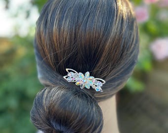 Vintage Floral Hair Comb: Upcycled Enamel & Swarovski  display picture 3