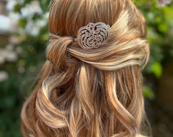 Art Deco Marcasite Hair Comb, Up Cycled Sterling Silver Bridal Head Piece