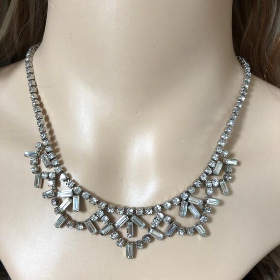 Vintage Silver & Clear Crystal Collar Necklace-15… - image 3