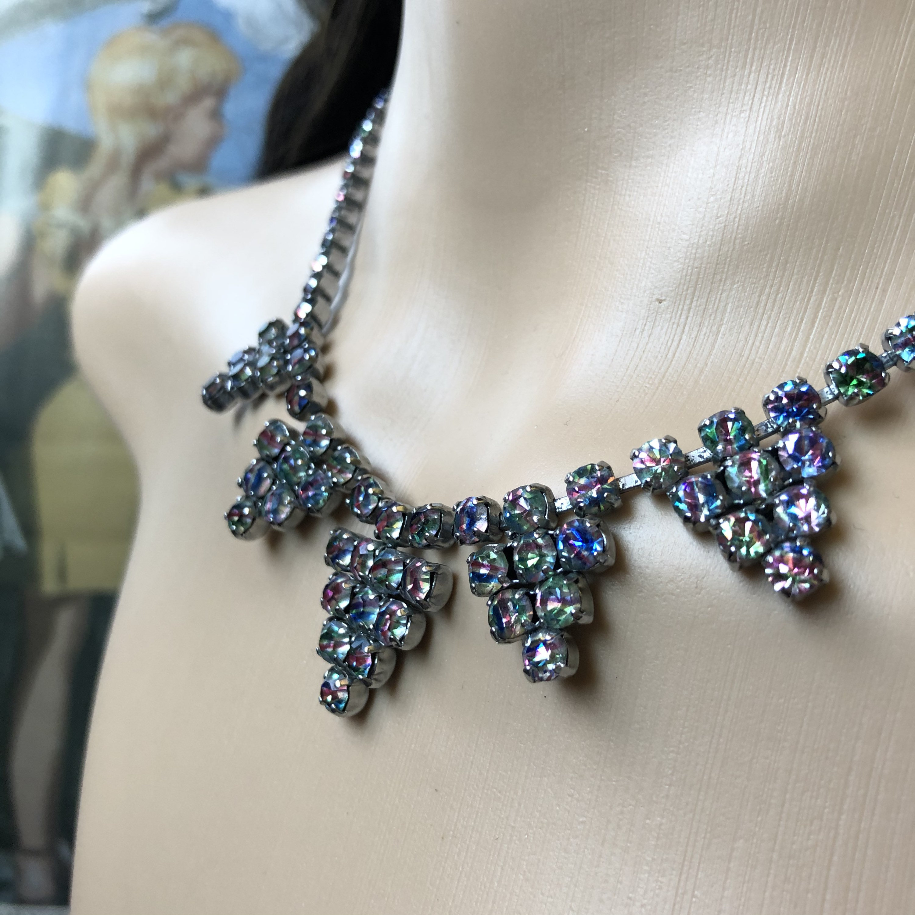 Vintage 1950s Necklace, 1960s Crystal Necklace, Rainbow
