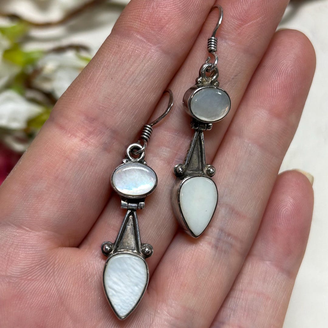 •INNER COMPASS• mother of pearl + silver dangle earrings