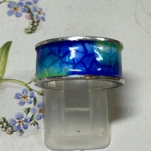 Blauer Emaille Ring, Silber und Blau Emaille Band, Breiter Blauer Emaille Ring, Blaues Emaille Band, Blauer Emaille Schmuck, Geschenk für Sie