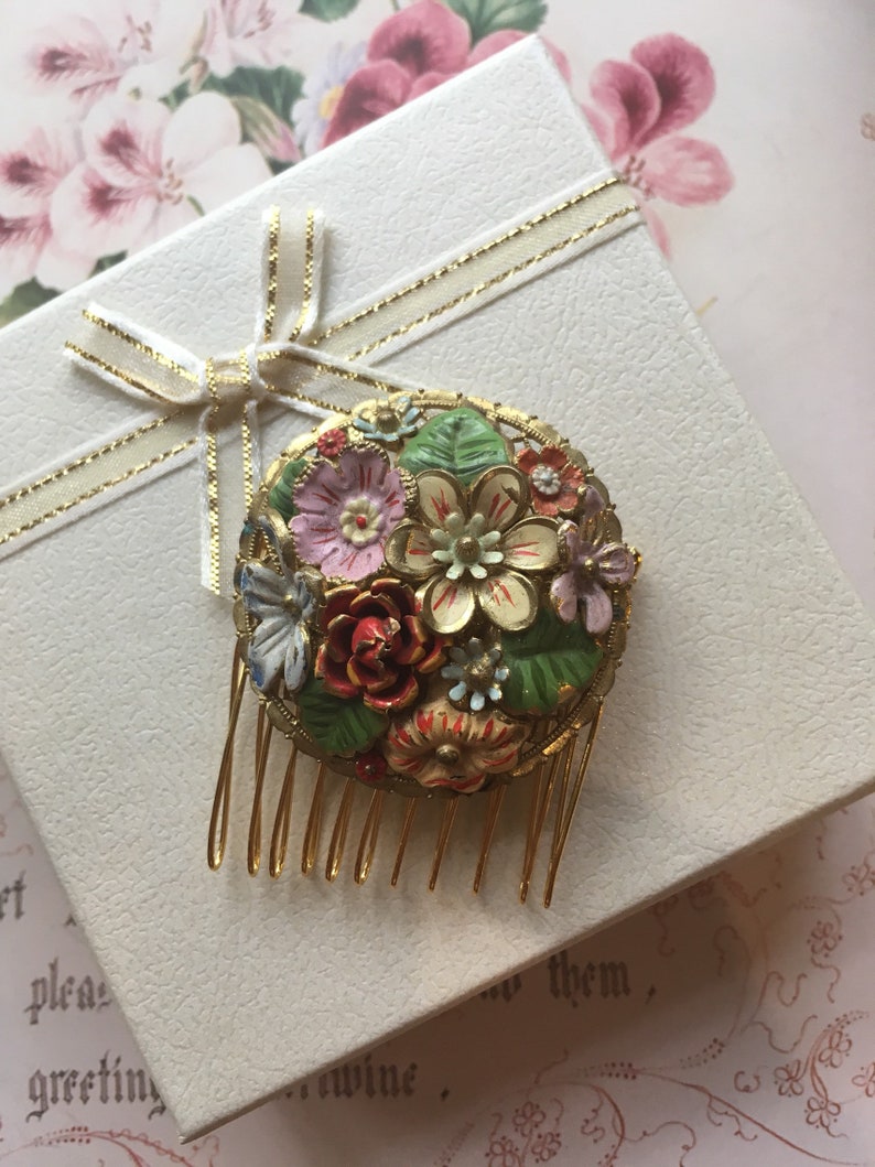 Wedding Hair Accessories Vintage Floral Design Hair Comb With Enamel Bridesmaid Prom Hair Comb Vintage Bridal