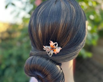 Vintage Marcasite Orchid Hair Comb, Up Cycled Floral Wedding Hair Piece