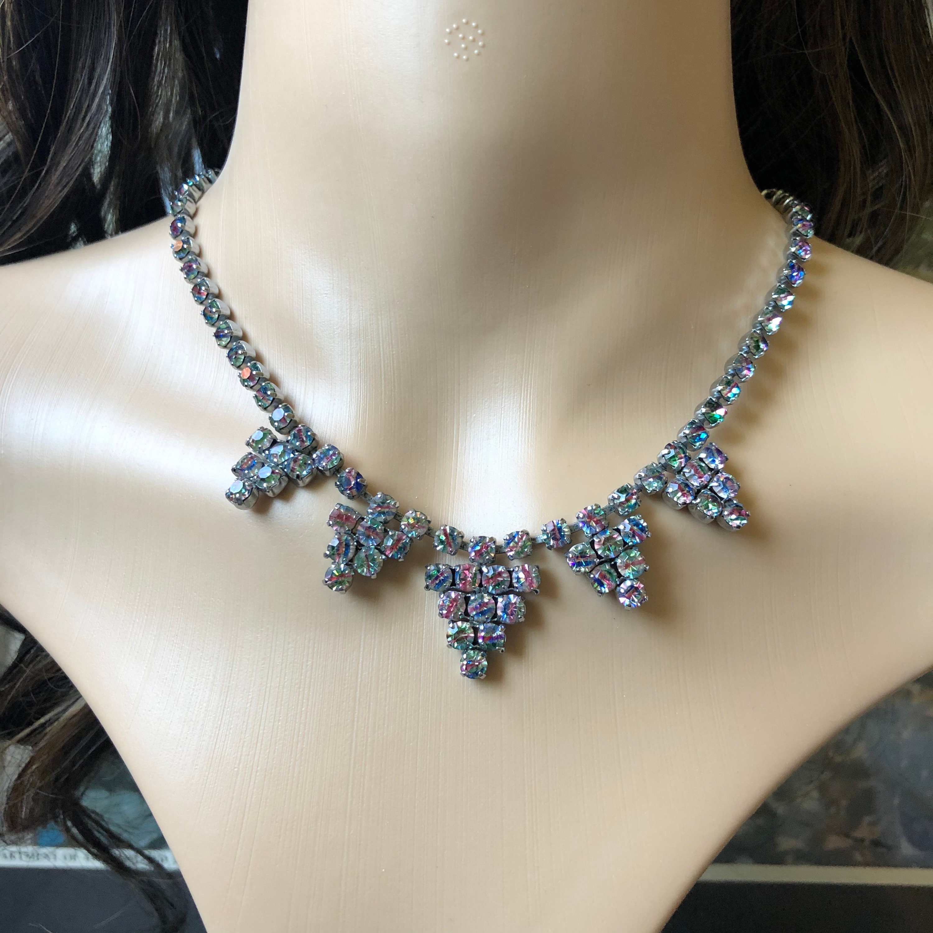 Vintage 1950s Necklace, 1960s Crystal Necklace, Rainbow