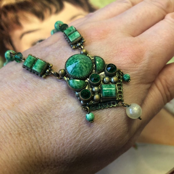Vintage Green Necklace, Vintage Czech Necklace, Ar