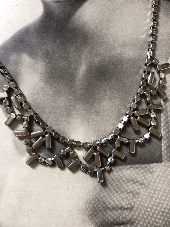 Vintage Silver & Clear Crystal Collar Necklace-15… - image 9