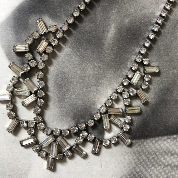 Vintage Silver & Clear Crystal Collar Necklace-15… - image 4