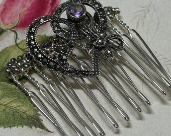 Bridal Hair Comb, Sterling Silver & Amethyst, Wedding Hair Accessories, Upcycled