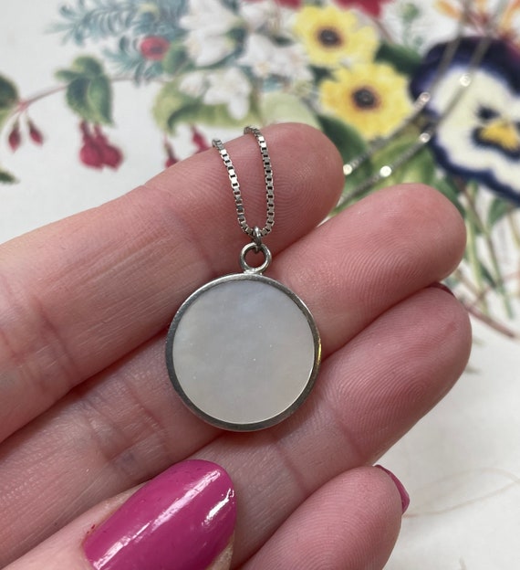 Vintage Mother of Pearl Pendant / Necklace Set in Sterling